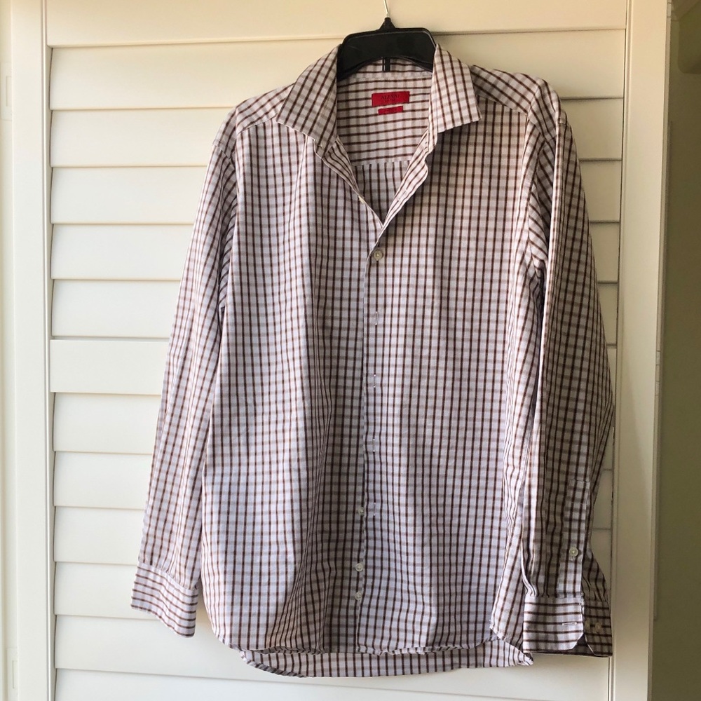 Men’s XL Brown and Tan plaid dress shirt